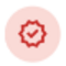 Red check mark inside a starburst circle, pink background.