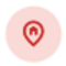 Red map pin icon on pink circle background