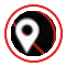 Map pin icon with a red prohibition circle and line