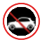 No cars allowed sign with a red circle and slash over a car